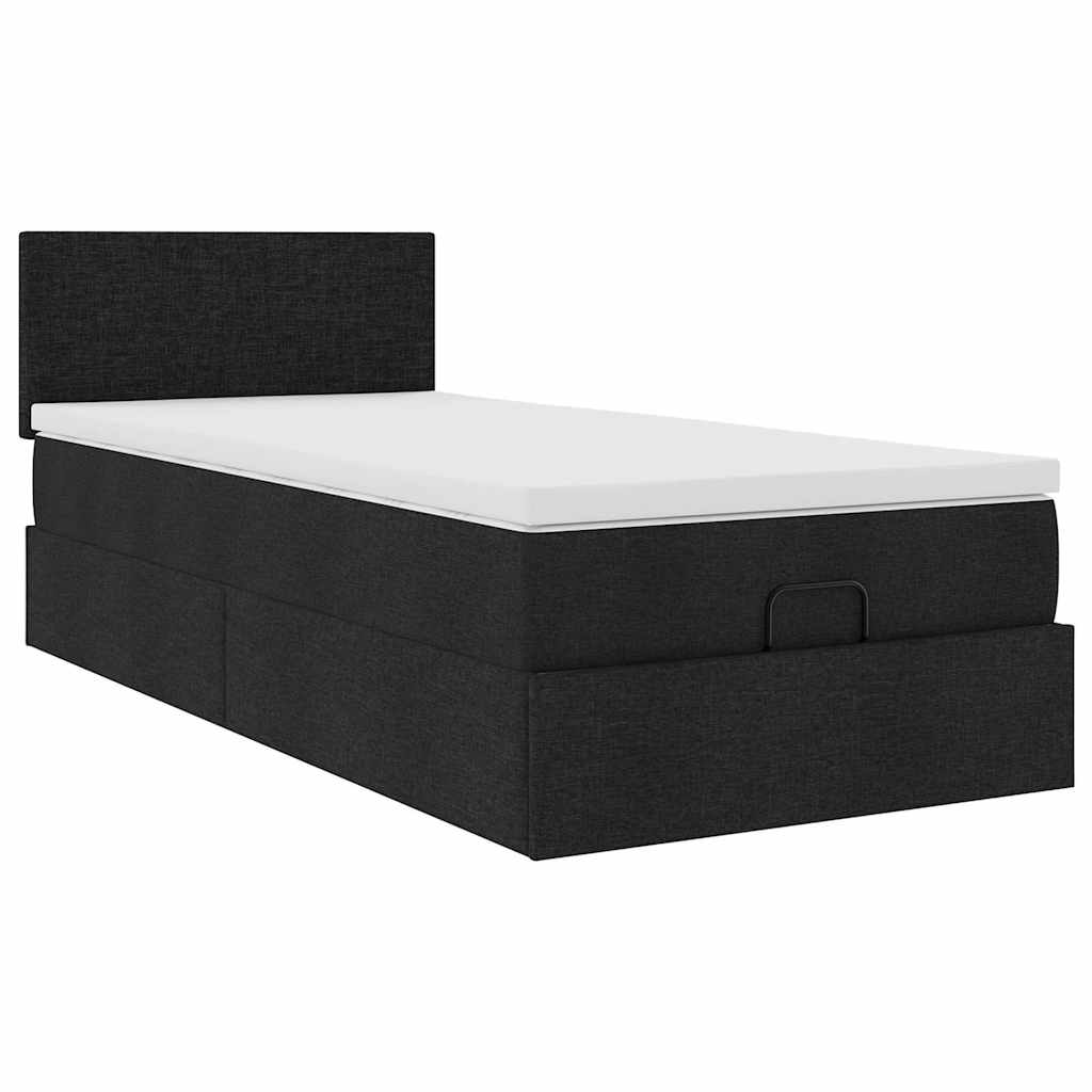 vidaXL Οθωμανικό κρεβάτι με στρώμα & LEDs Μαύρο 80x200cm ύφασμα