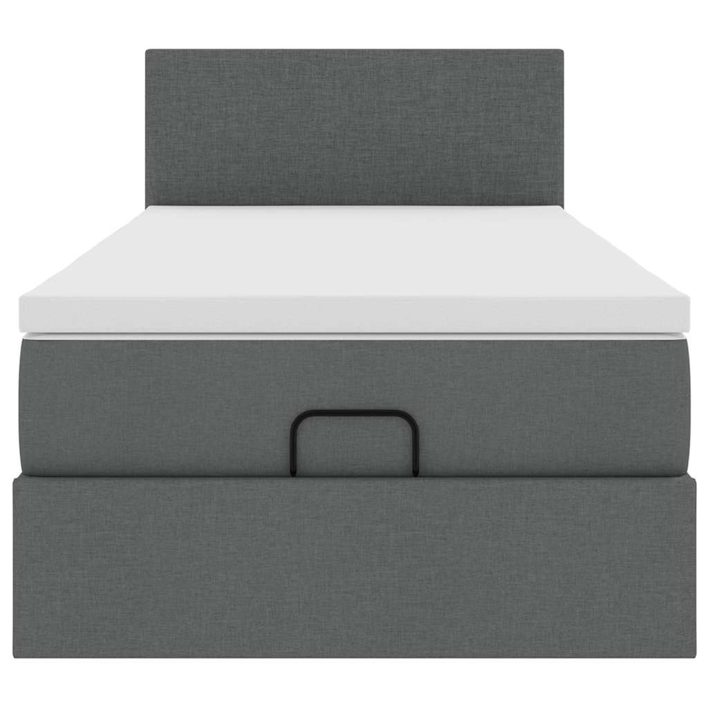 vidaXL Οθωμανικό κρεβάτι με στρώμα & LEDs Σκούρο γκρι 90x190cm ύφασμα