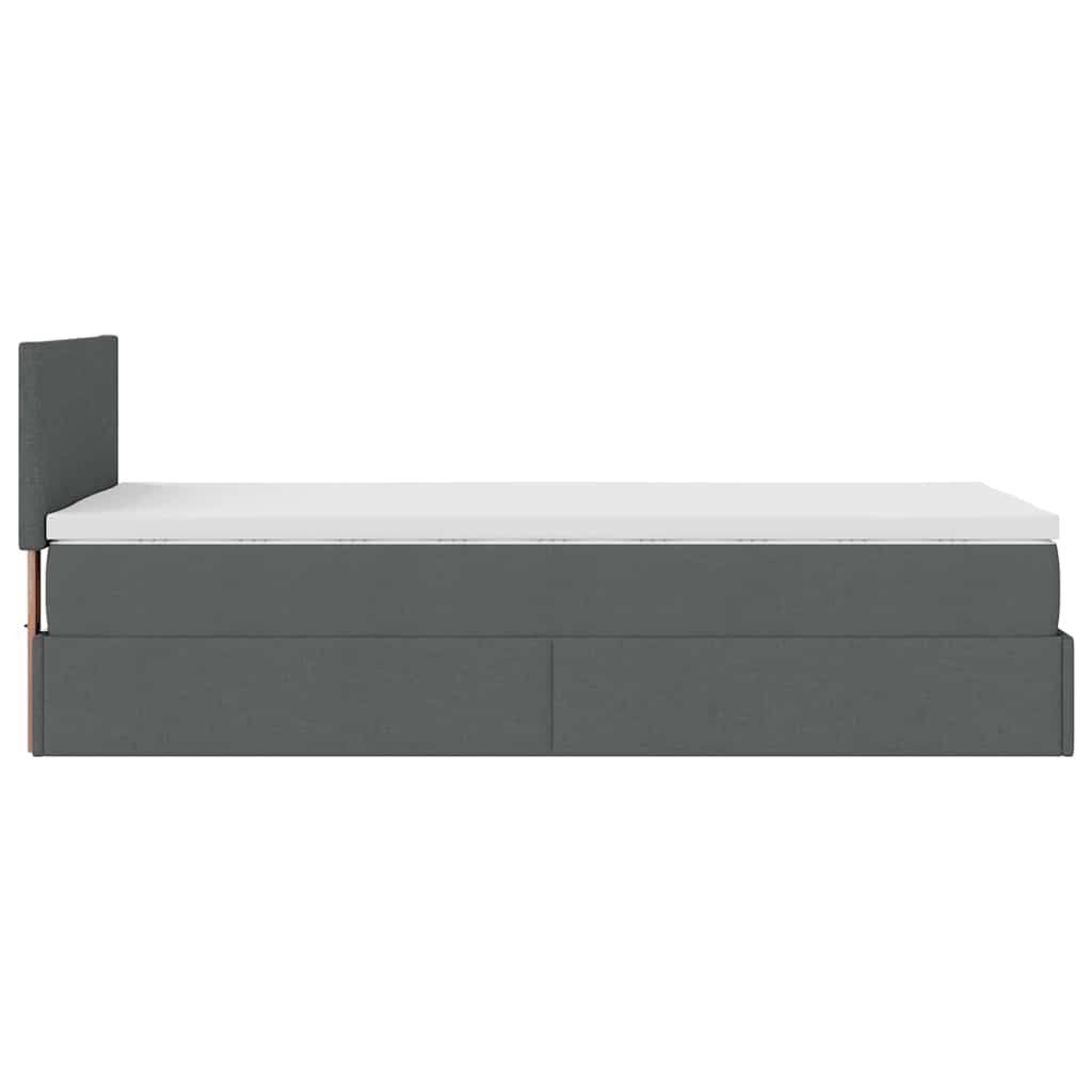 vidaXL Οθωμανικό κρεβάτι με στρώμα & LEDs Σκούρο γκρι 90x190cm ύφασμα