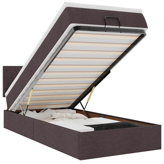 vidaXL Οθωμανικό κρεβάτι με στρώμα & LEDs Σκούρο καφέ 90x190cm ύφασμα