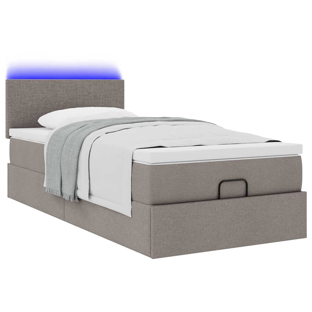 vidaXL Οθωμανικό κρεβάτι με στρώμα & LEDs Taupe 90x190cm ύφασμα
