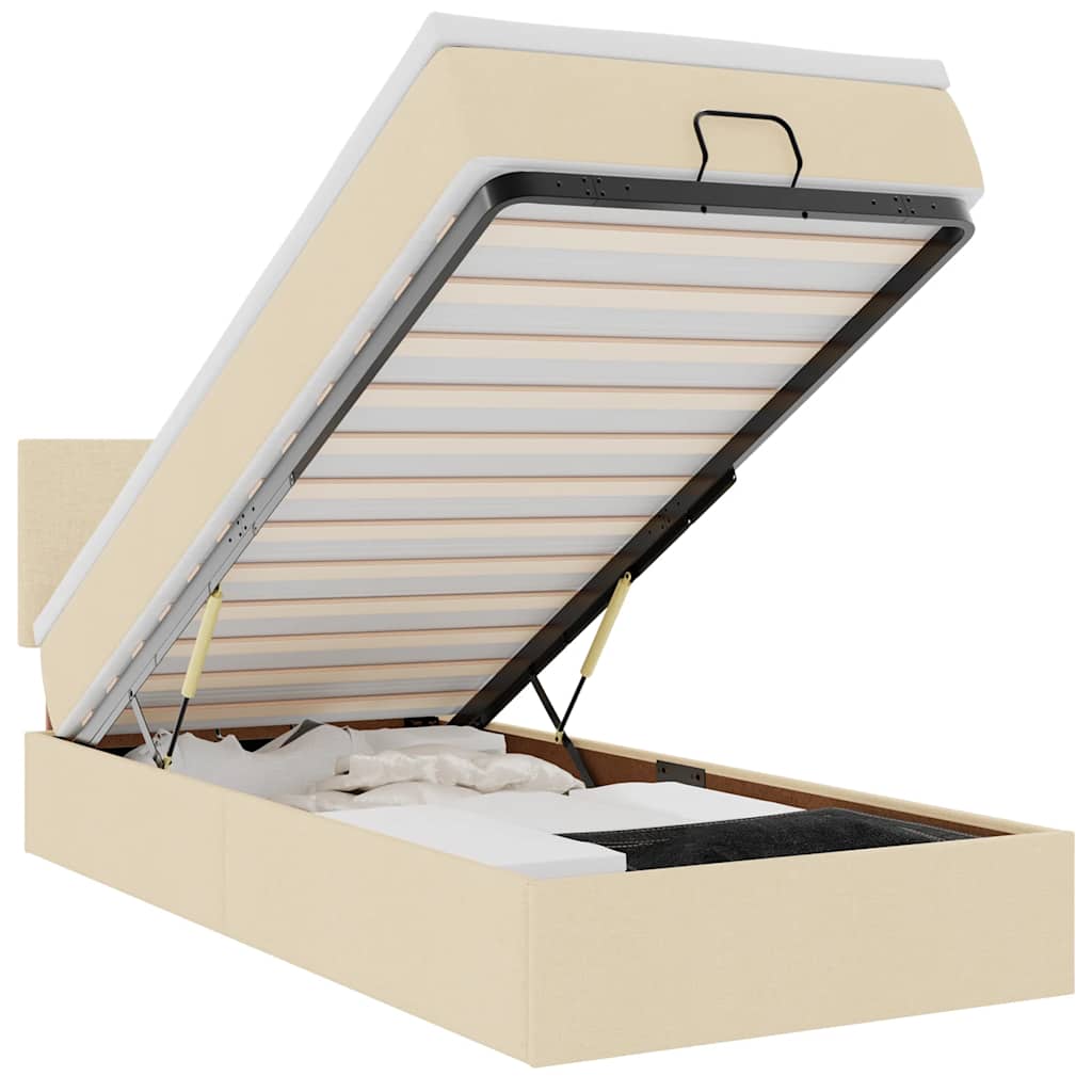 vidaXL Οθωμανικό κρεβάτι με στρώμα & LEDs Cream 90x190cm ύφασμα
