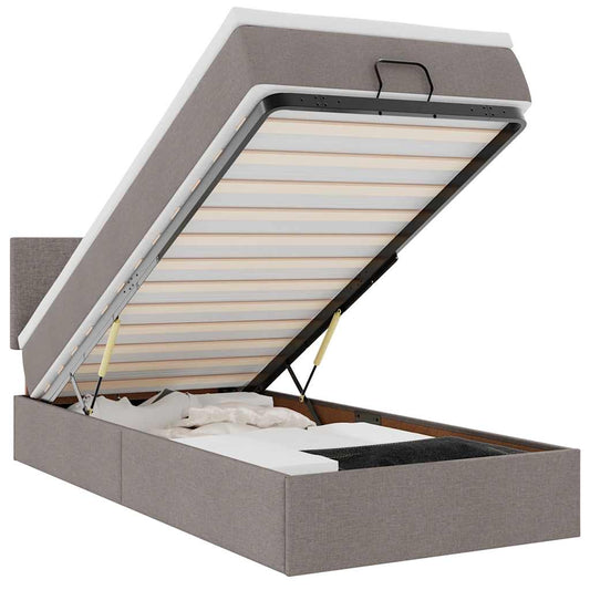 vidaXL Οθωμανικό κρεβάτι με στρώμα & LEDs Taupe 90x200 cm ύφασμα
