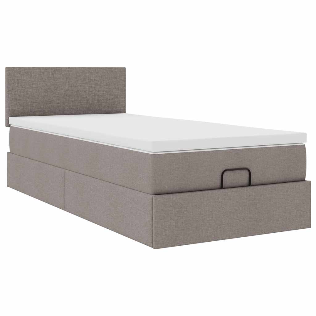 vidaXL Οθωμανικό κρεβάτι με στρώμα & LEDs Taupe 90x200 cm ύφασμα