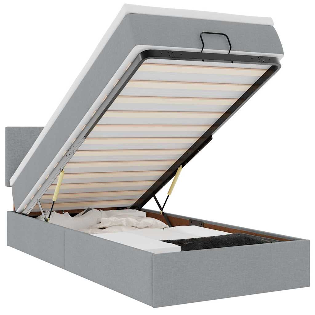 vidaXL Οθωμανικό κρεβάτι με στρώμα & LEDs Ανοιχτό γκρι Ύφασμα