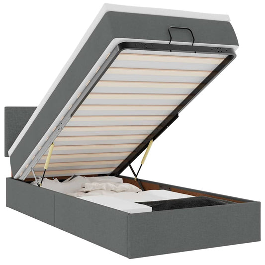 vidaXL Οθωμανικό κρεβάτι με στρώμα & LEDs Σκούρο γκρι ύφασμα 100x200cm