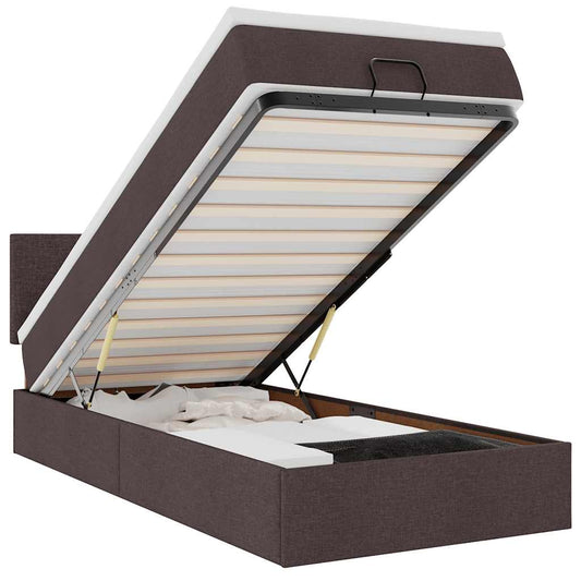 vidaXL Οθωμανικό κρεβάτι με στρώμα & LEDs Σκούρο καφέ 100x200cm Ύφασμα