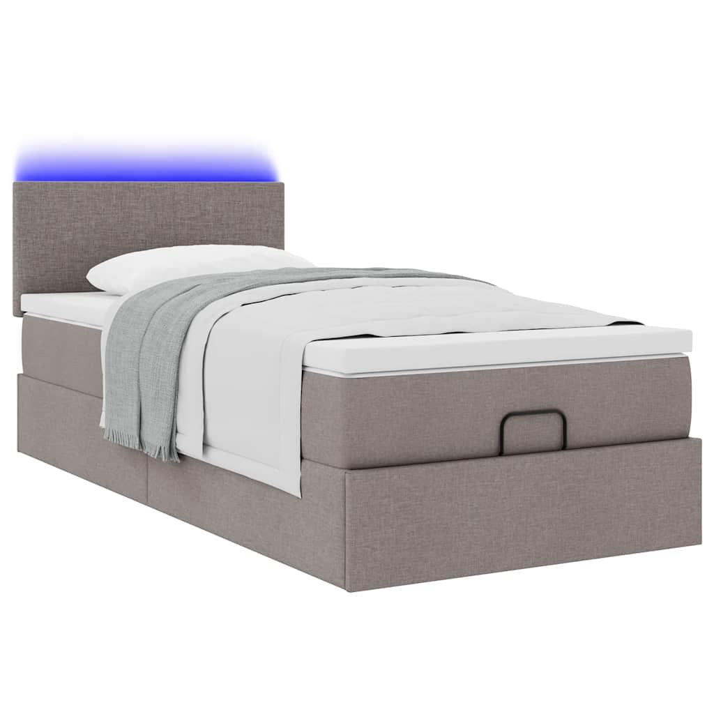 vidaXL Οθωμανικό κρεβάτι με στρώμα & LEDs Taupe 100x200 cm Ύφασμα