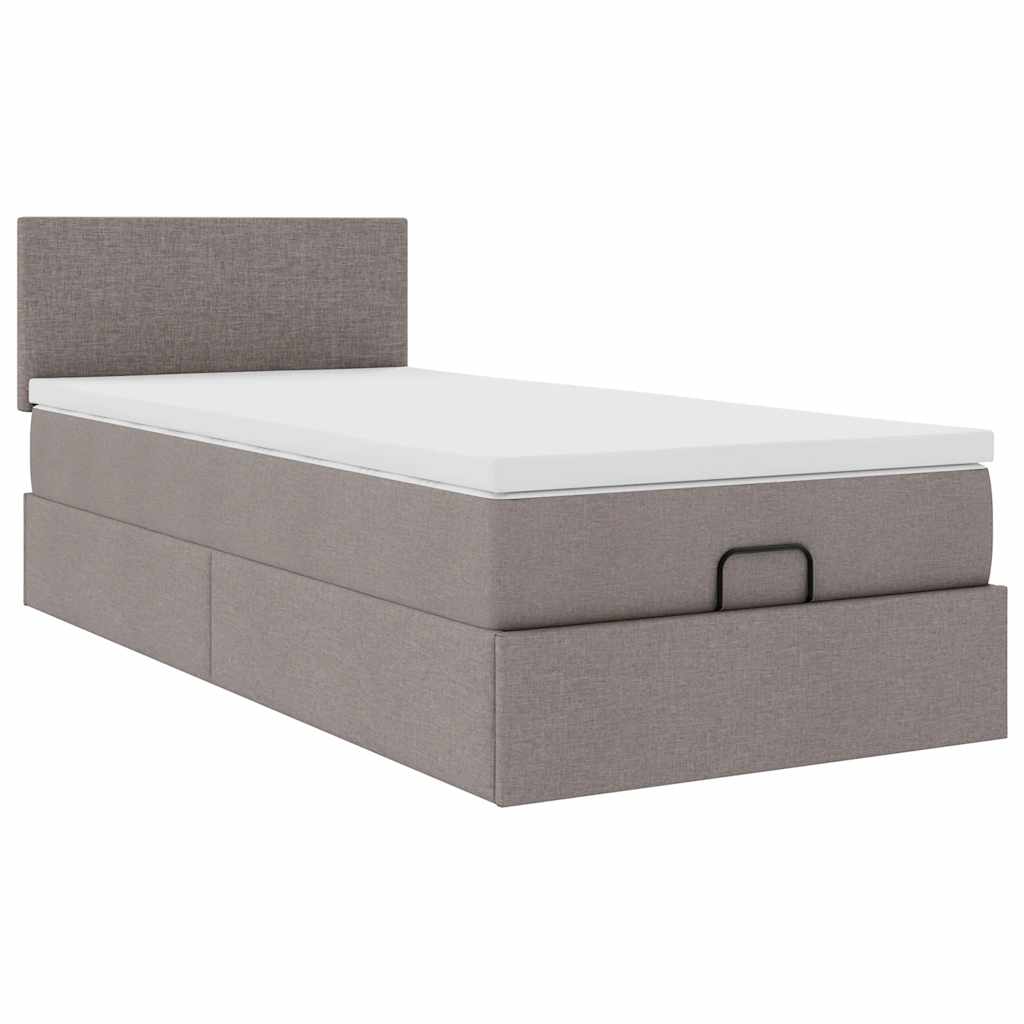 vidaXL Οθωμανικό κρεβάτι με στρώμα & LEDs Taupe 100x200 cm Ύφασμα