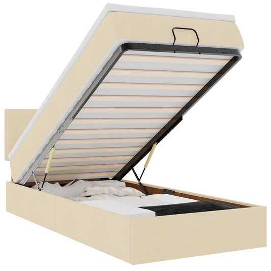 vidaXL Οθωμανικό κρεβάτι με στρώμα & LEDs Cream 100x200 cm Ύφασμα