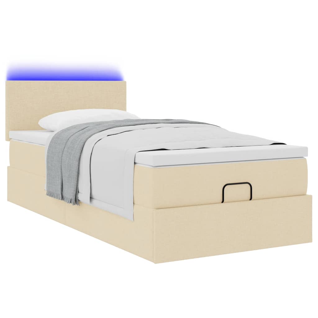 vidaXL Οθωμανικό κρεβάτι με στρώμα & LEDs Cream 100x200 cm Ύφασμα