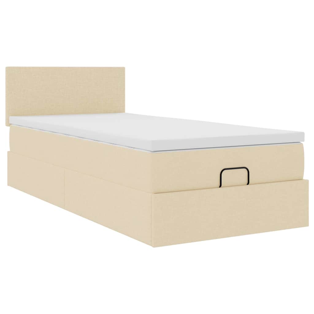 vidaXL Οθωμανικό κρεβάτι με στρώμα & LEDs Cream 100x200 cm Ύφασμα