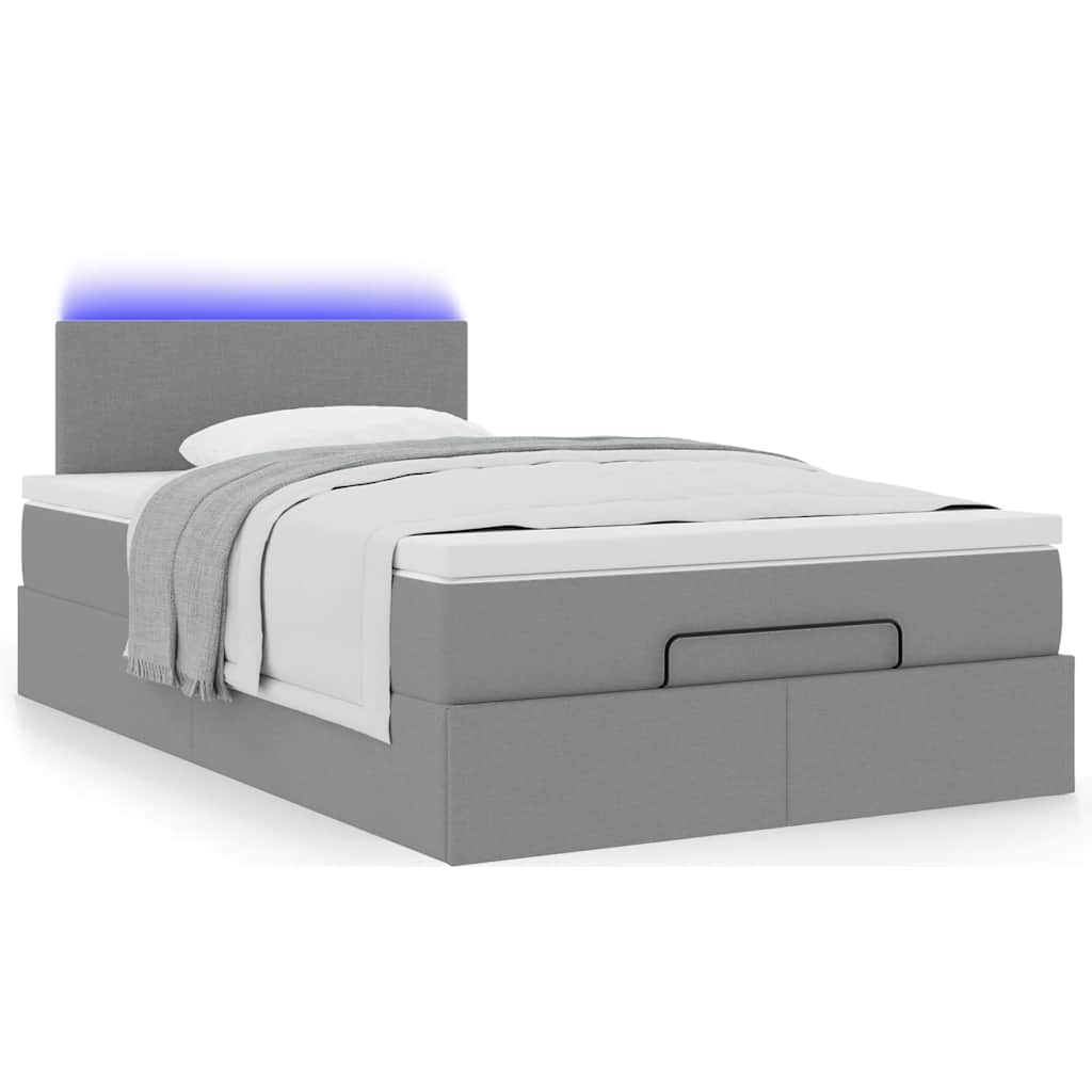 vidaXL Οθωμανικό κρεβάτι με στρώμα & LEDs Ανοιχτό γκρι Ύφασμα