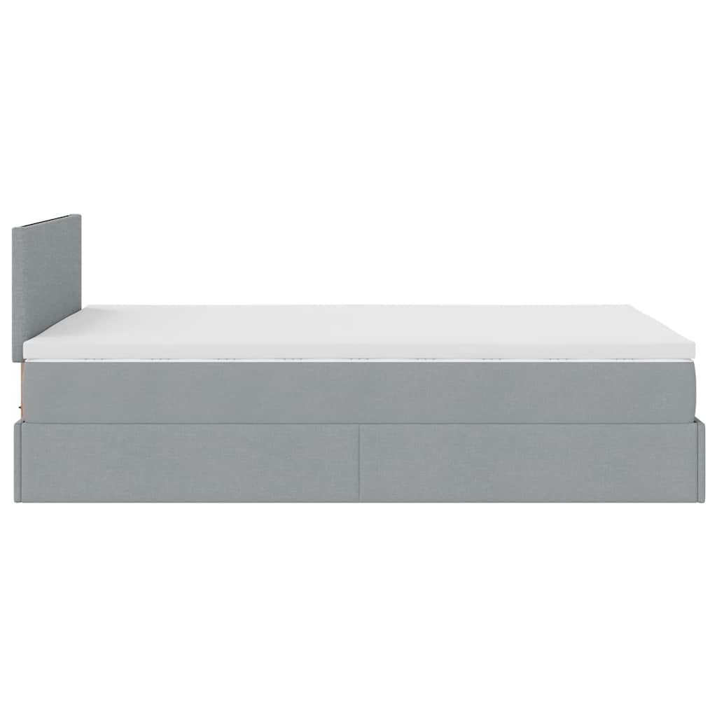 vidaXL Οθωμανικό κρεβάτι με στρώμα & LEDs Ανοιχτό γκρι Ύφασμα