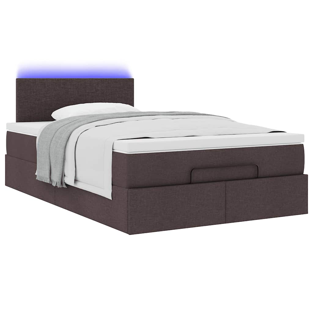 vidaXL Οθωμανικό κρεβάτι με στρώμα & LEDs Σκούρο καφέ 120x190cm ύφασμα