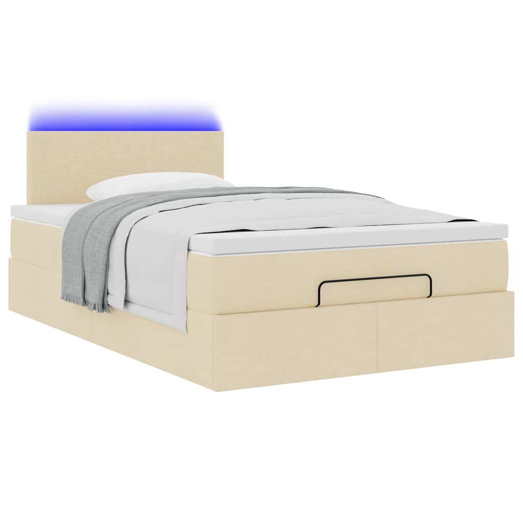 vidaXL Οθωμανικό κρεβάτι με στρώμα & LEDs Cream 120x190cm ύφασμα