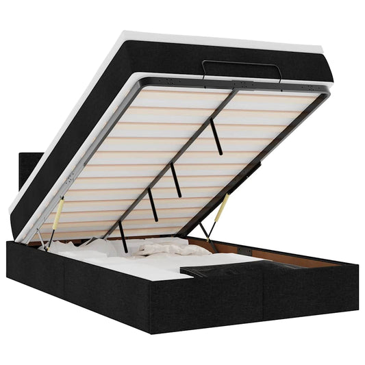 vidaXL Οθωμανικό κρεβάτι με στρώμα & LEDs Μαύρο 120x200 cm Ύφασμα