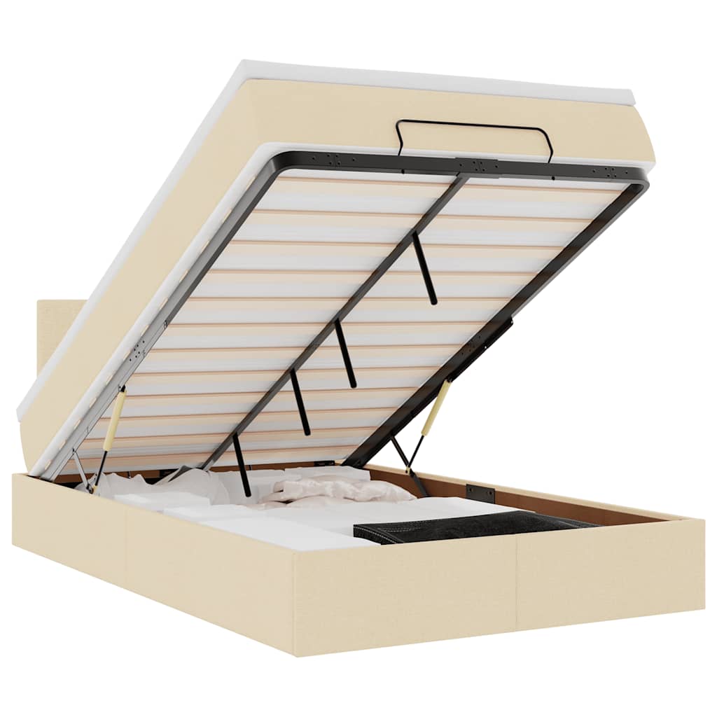 vidaXL Οθωμανικό κρεβάτι με στρώμα & LEDs Cream 120x200cm ύφασμα