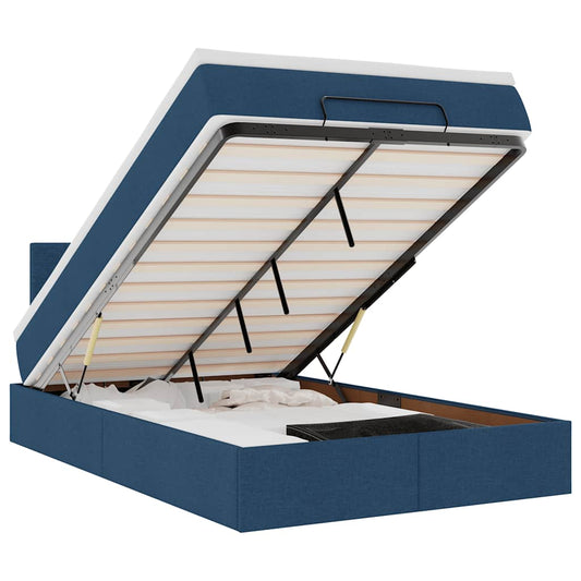 vidaXL Οθωμανικό κρεβάτι με στρώμα & LEDs Μπλε 120x200 cm Ύφασμα