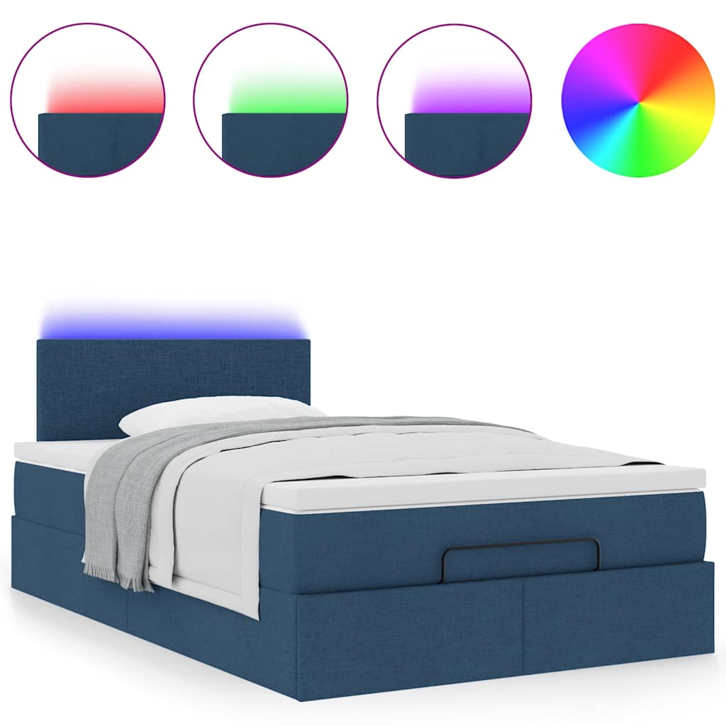 vidaXL Οθωμανικό κρεβάτι με στρώμα & LEDs Μπλε 120x200 cm Ύφασμα
