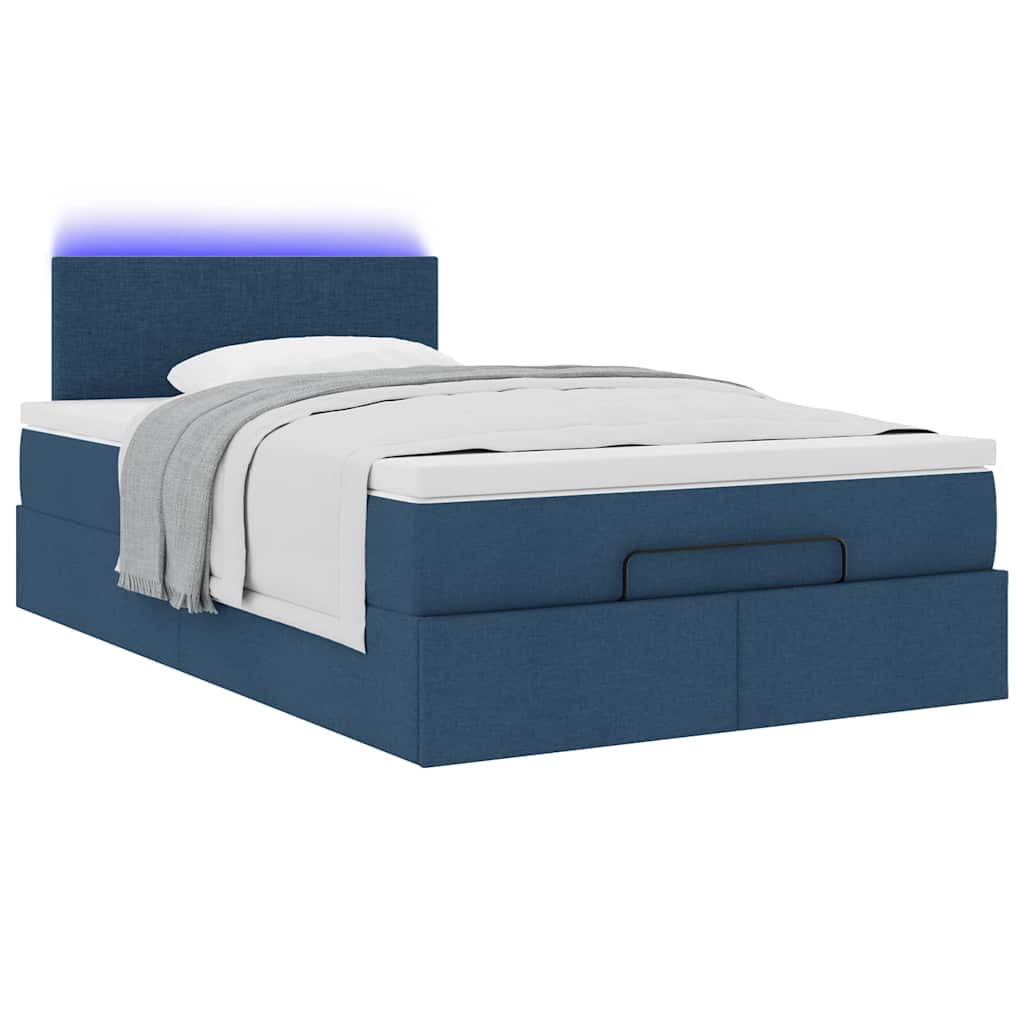 vidaXL Οθωμανικό κρεβάτι με στρώμα & LEDs Μπλε 120x200 cm Ύφασμα