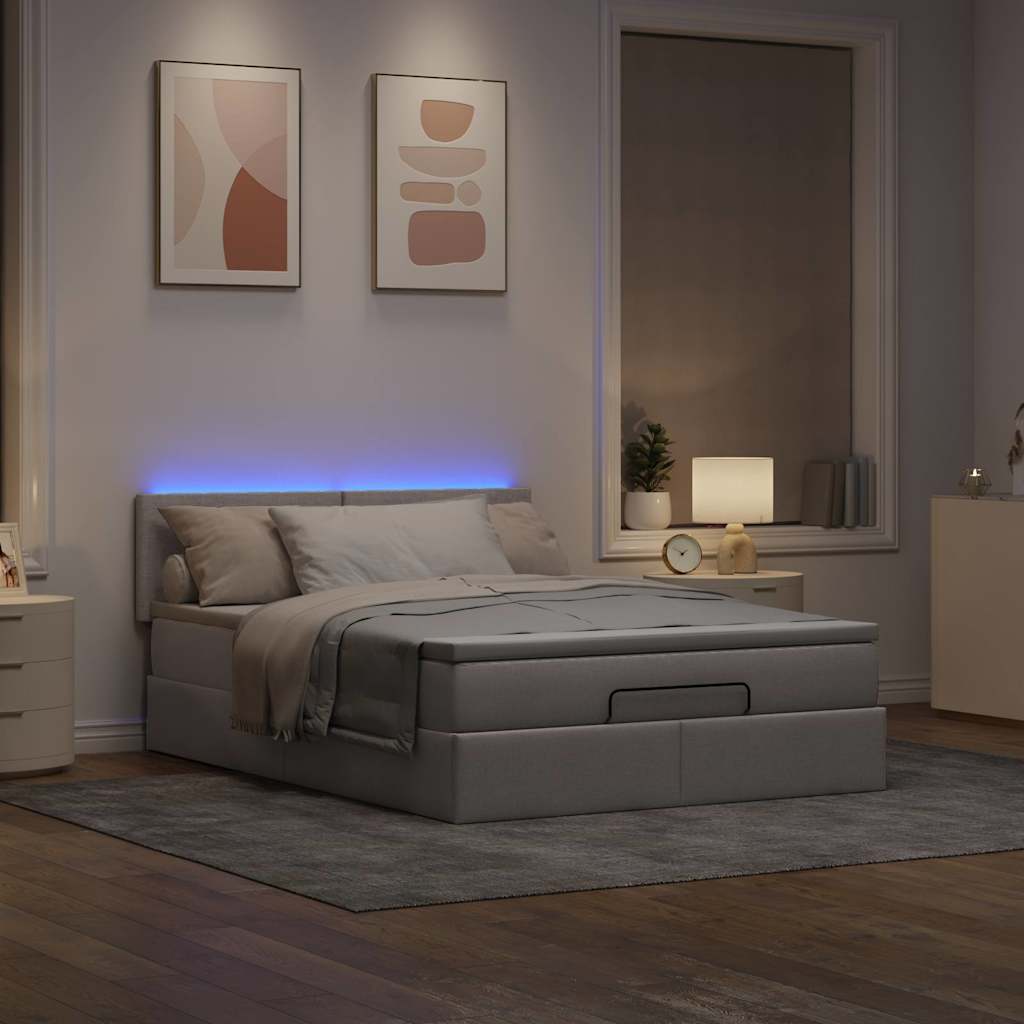 vidaXL Οθωμανικό κρεβάτι με στρώμα & LEDs τεφρόχρουν χρώμα Ύφασμα