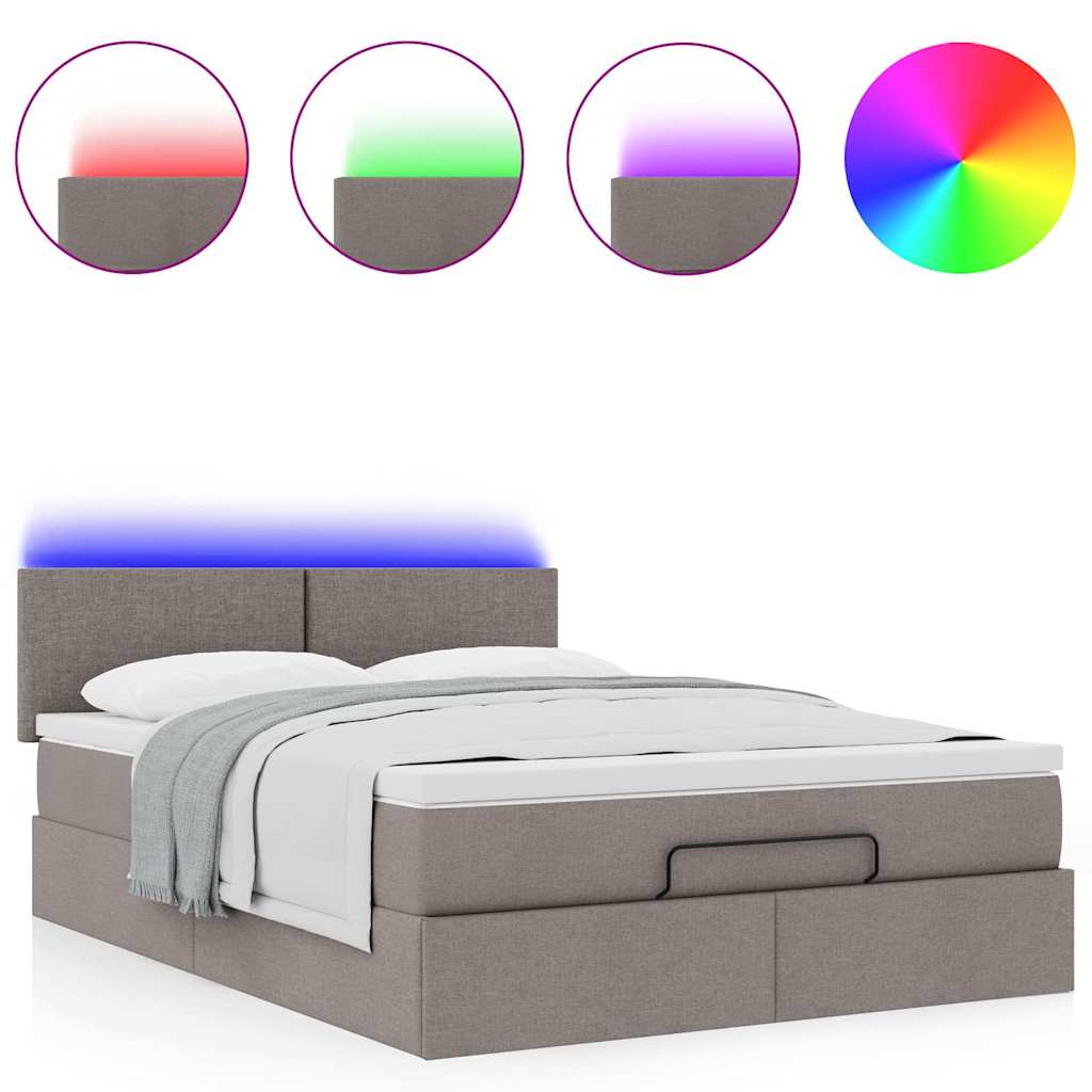 vidaXL Οθωμανικό κρεβάτι με στρώμα & LEDs τεφρόχρουν χρώμα Ύφασμα