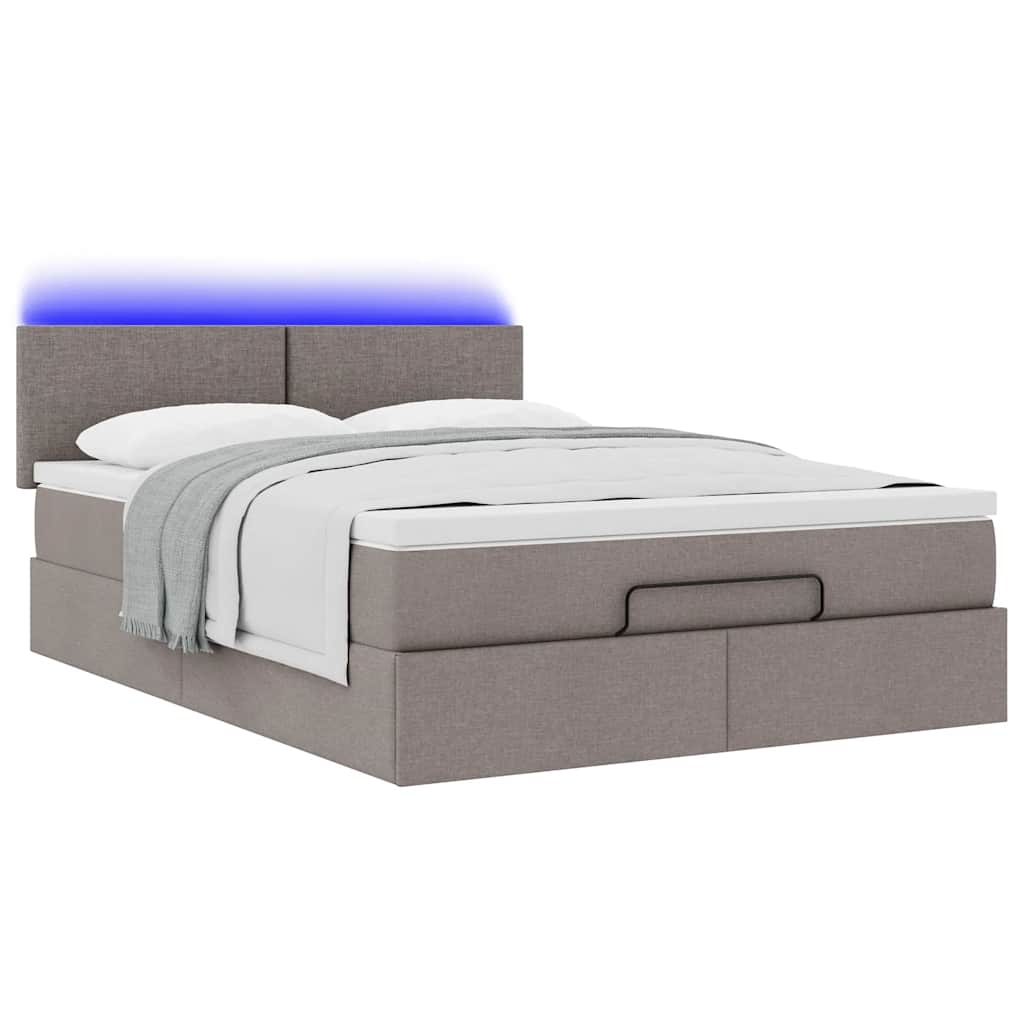 vidaXL Οθωμανικό κρεβάτι με στρώμα & LEDs τεφρόχρουν χρώμα Ύφασμα