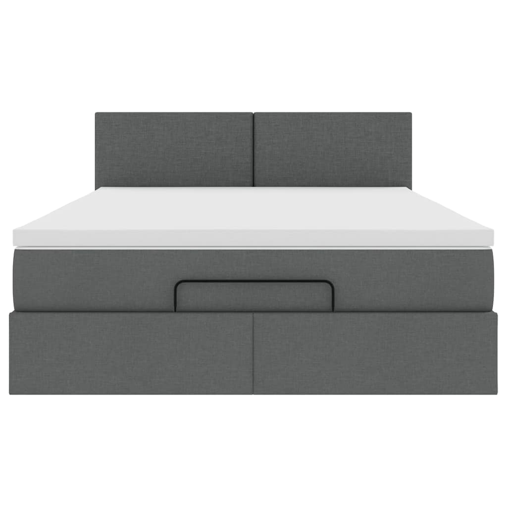 vidaXL Οθωμανικό κρεβάτι με στρώμα & LEDs Σκούρο γκρι 140x200cm Ύφασμα