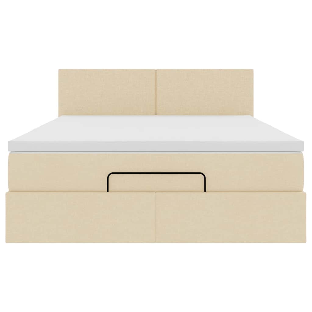 vidaXL Οθωμανικό κρεβάτι με στρώμα & LEDs Cream 140x200 cm Ύφασμα