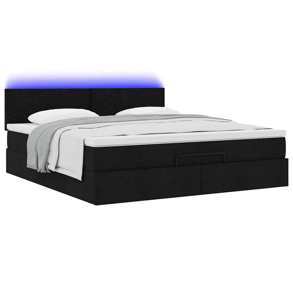 vidaXL Οθωμανικό κρεβάτι με στρώμα & LEDs Μαύρο ύφασμα 160x200cm
