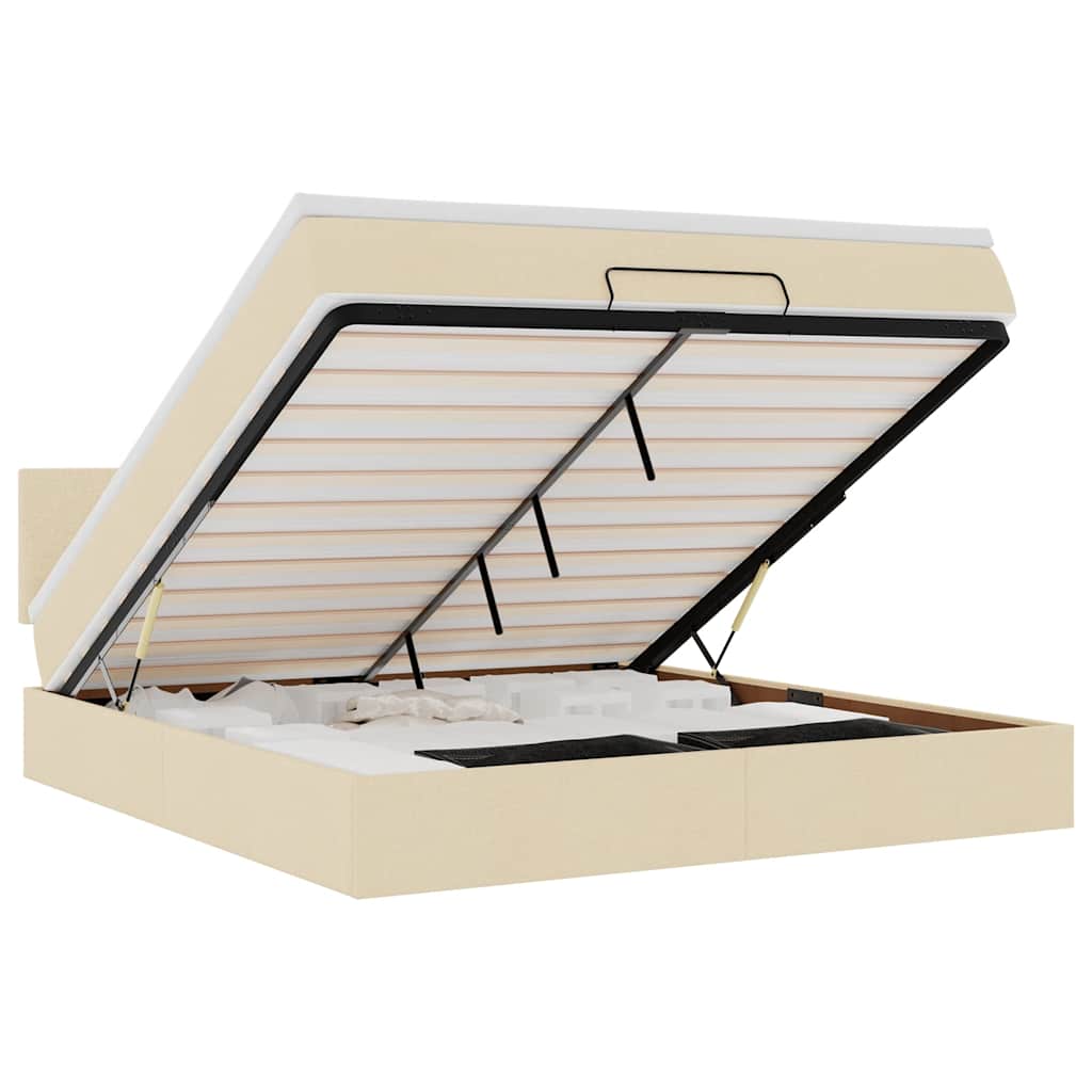 vidaXL Οθωμανικό κρεβάτι με στρώμα & LEDs Cream 160x200cm ύφασμα