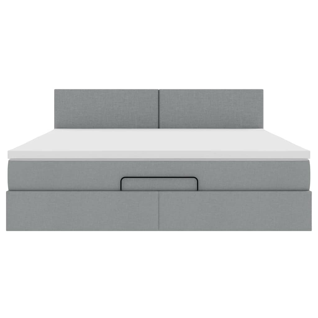 vidaXL Οθωμανικό κρεβάτι με στρώμα&LEDs Ανοιχτό γκρι 180x200cm ύφασμα