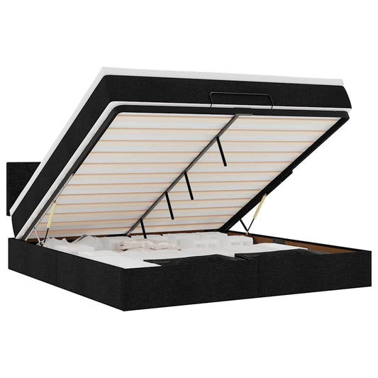 vidaXL Οθωμανικό κρεβάτι με στρώμα & LEDs Μαύρο ύφασμα 180x200cm