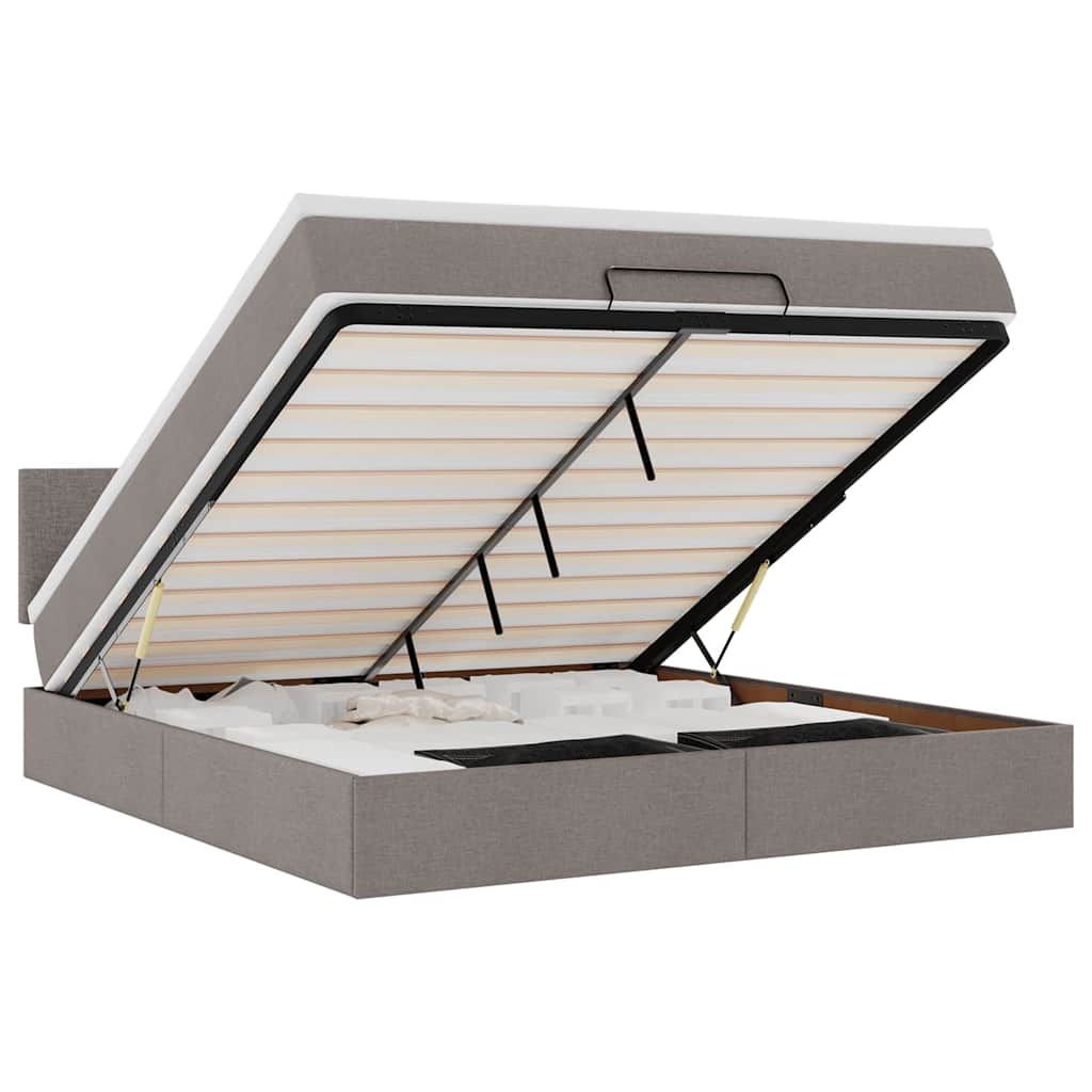 vidaXL Οθωμανικό κρεβάτι με στρώμα & LEDs Taupe 180x200cm ύφασμα