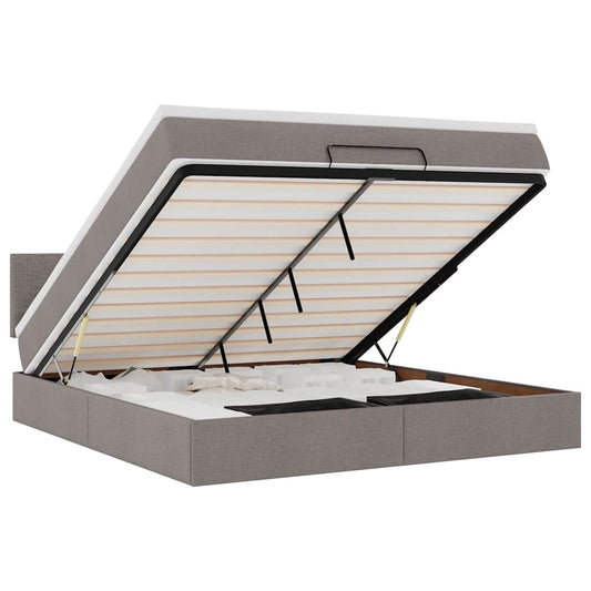 vidaXL Οθωμανικό κρεβάτι με στρώμα & LEDs Taupe 180x200cm ύφασμα