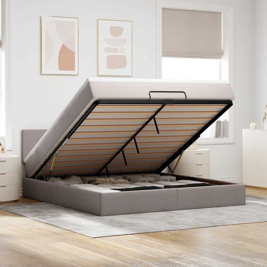 vidaXL Οθωμανικό κρεβάτι με στρώμα & LEDs Taupe 180x200cm ύφασμα