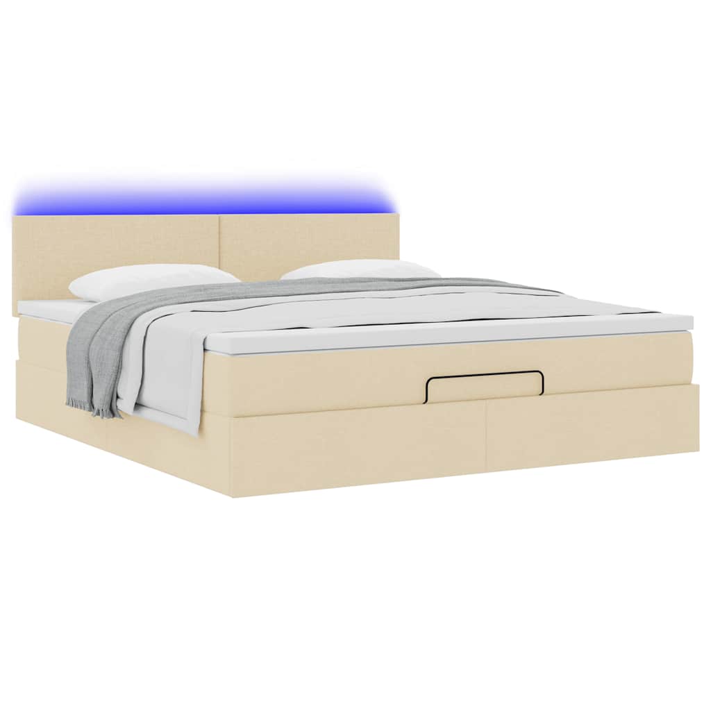 vidaXL Οθωμανικό κρεβάτι με στρώμα & LEDs Cream 180x200cm ύφασμα
