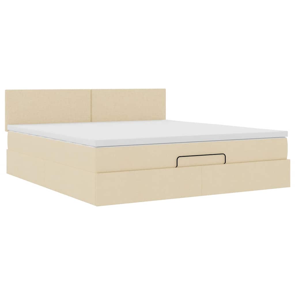 vidaXL Οθωμανικό κρεβάτι με στρώμα & LEDs Cream 180x200cm ύφασμα
