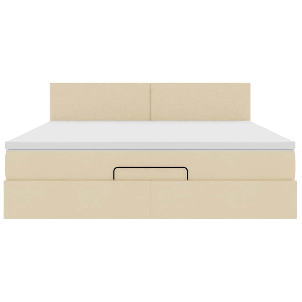 vidaXL Οθωμανικό κρεβάτι με στρώμα & LEDs Cream 180x200cm ύφασμα