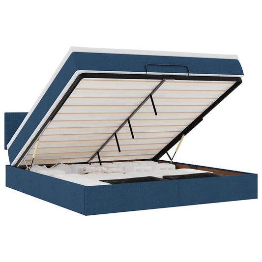 vidaXL Οθωμανικό κρεβάτι με στρώμα & LEDs Μπλε 180x200cm ύφασμα