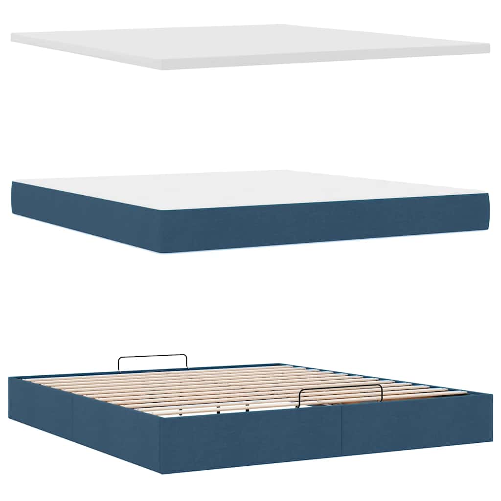 vidaXL Οθωμανικό κρεβάτι με στρώμα & LEDs Μπλε 180x200cm ύφασμα