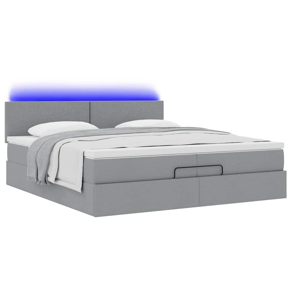 vidaXL Οθωμανικό κρεβάτι με στρώματα & LEDs Ανοιχτό γκρι ύφασμα