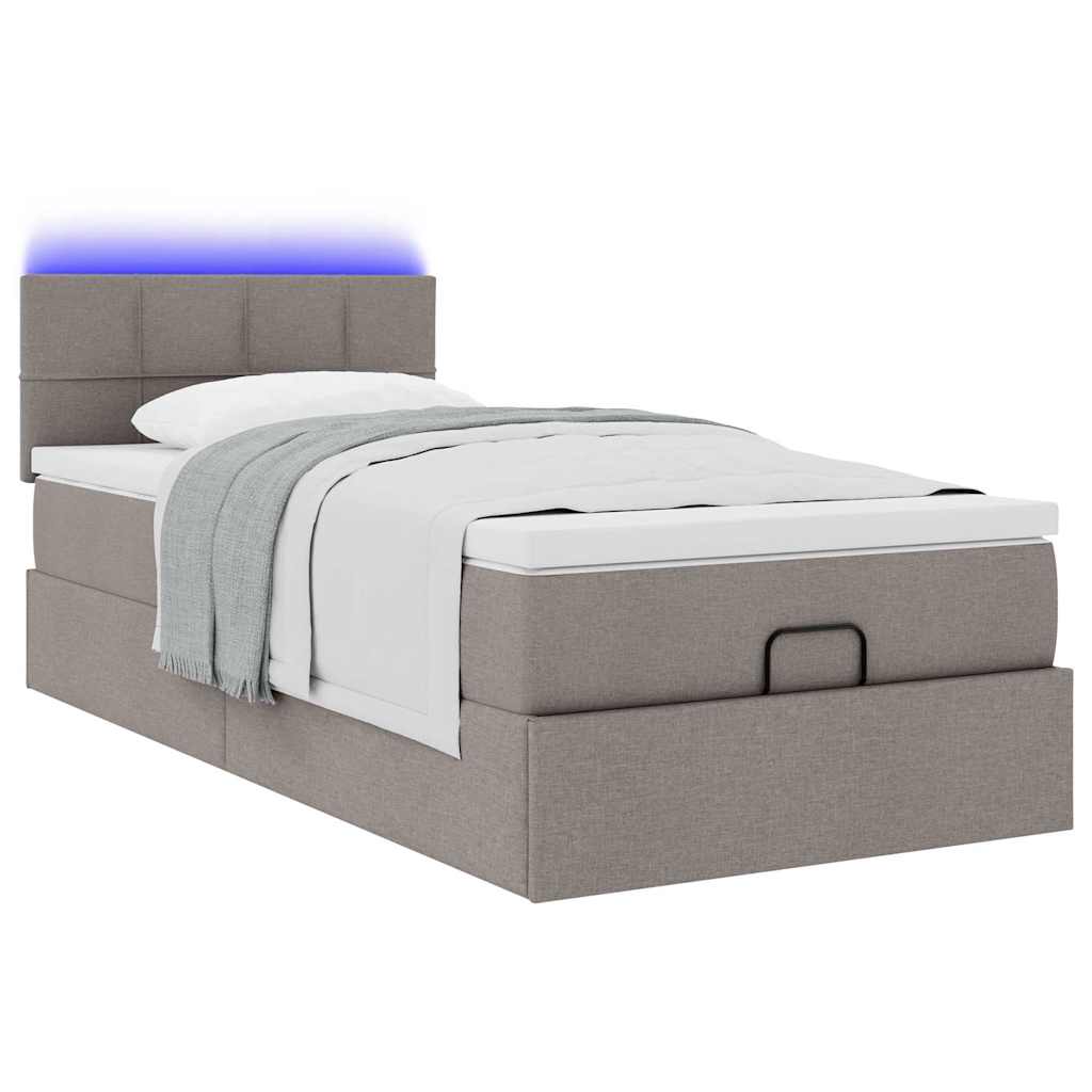 vidaXL Οθωμανικό κρεβάτι με στρώμα & LEDs Taupe 80x200cm ύφασμα