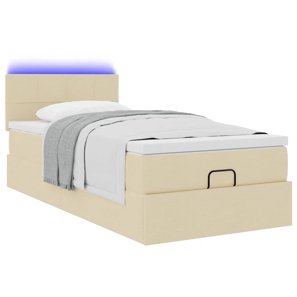 vidaXL Οθωμανικό κρεβάτι με στρώμα & LEDs Cream 80x200cm ύφασμα