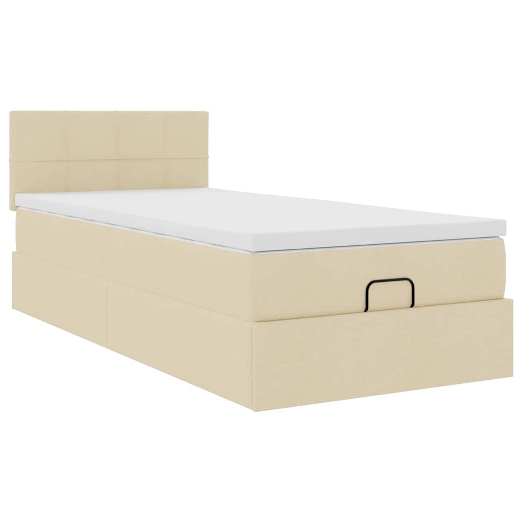 vidaXL Οθωμανικό κρεβάτι με στρώμα & LEDs Cream 80x200cm ύφασμα