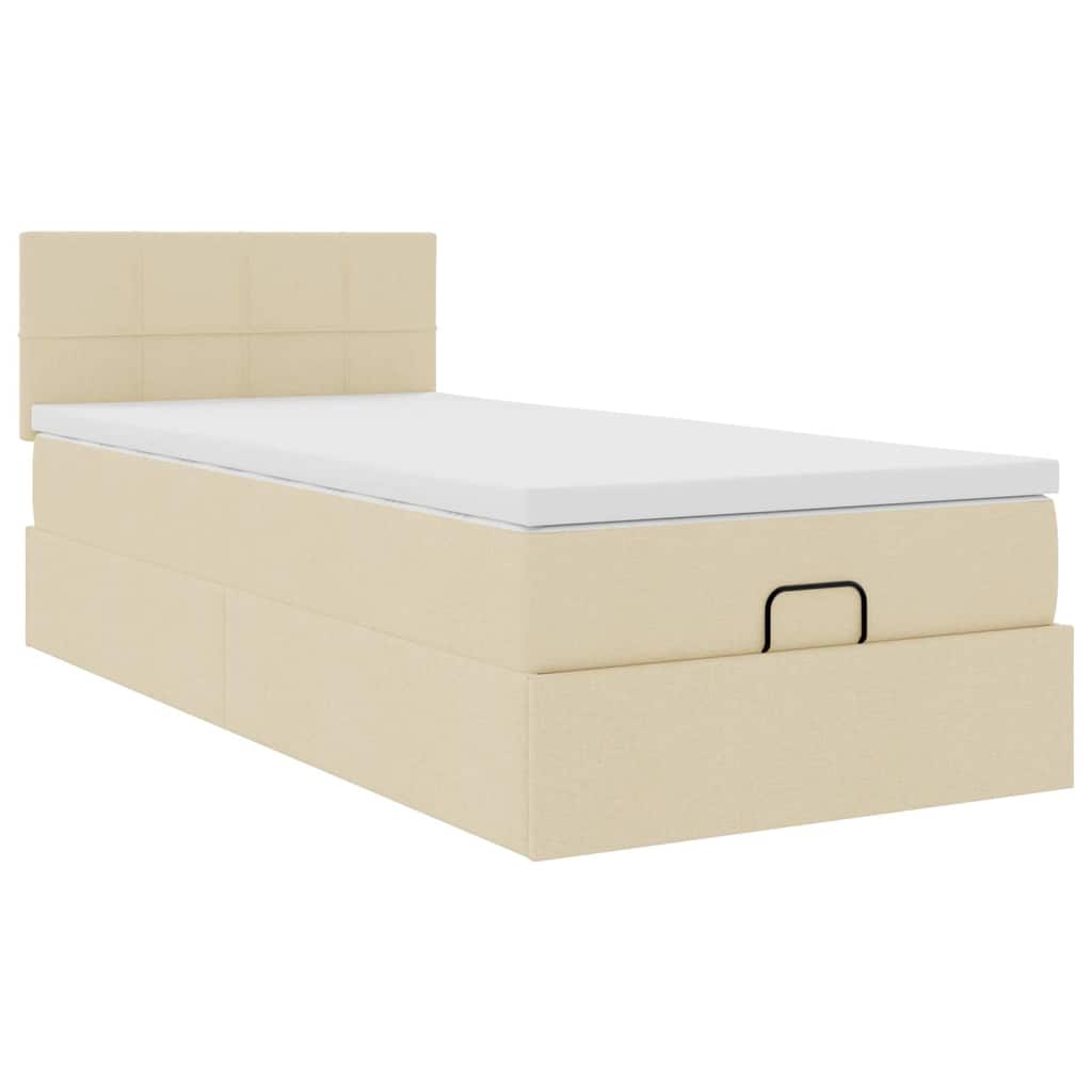 vidaXL Οθωμανικό κρεβάτι με στρώμα & LEDs Cream 90x190cm ύφασμα