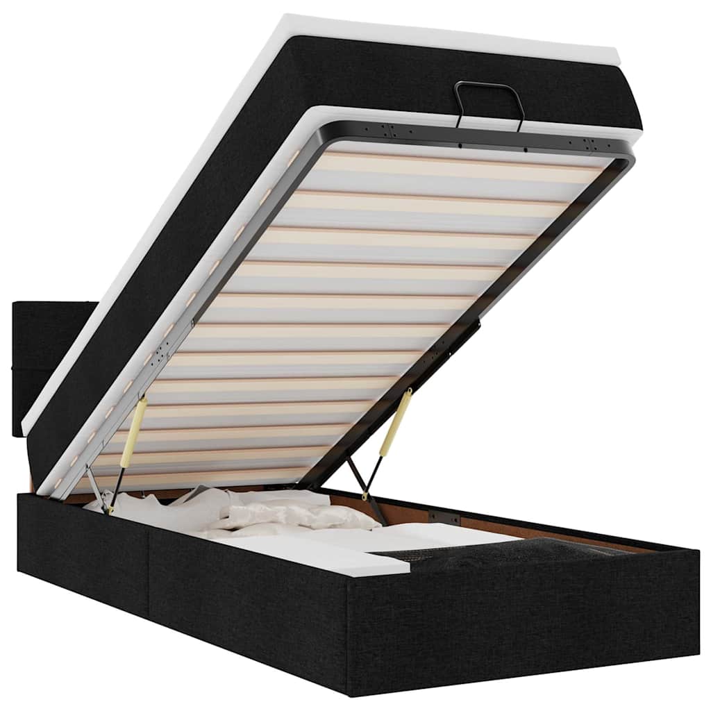 vidaXL Οθωμανικό κρεβάτι με στρώμα & LEDs Μαύρο 90x200 cm Ύφασμα
