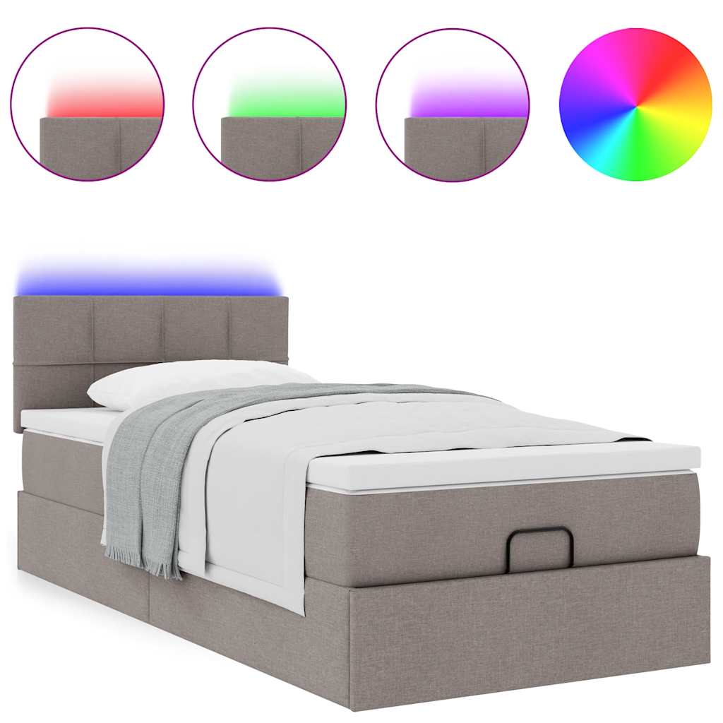 vidaXL Οθωμανικό κρεβάτι με στρώμα & LEDs Taupe 90x200 cm ύφασμα