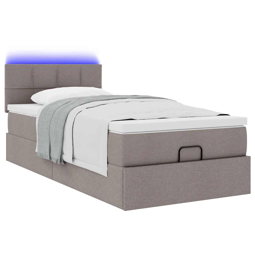 vidaXL Οθωμανικό κρεβάτι με στρώμα & LEDs Taupe 90x200 cm ύφασμα